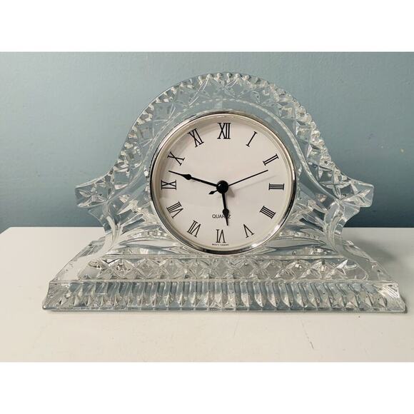 Vintage Lead Crystal Quartz Mantel Desk Clock Working Condition Clear Glass - Picture 2 of 15